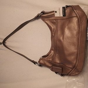 St. Johns Bay Metallic Bronze Leather Shoulder Bag